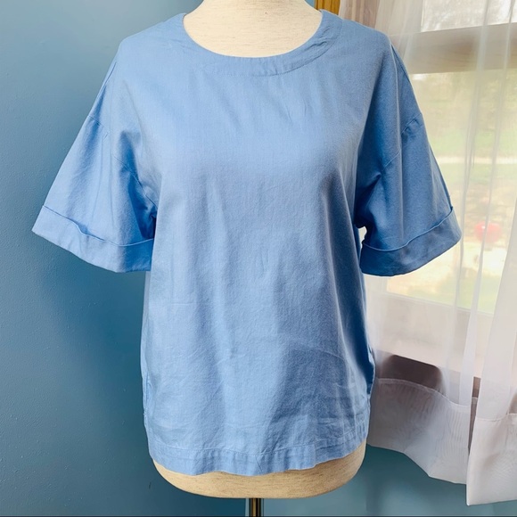 J. Crew Cotton Oxford Short Sleeve Cropped Top - Picture 8 of 8